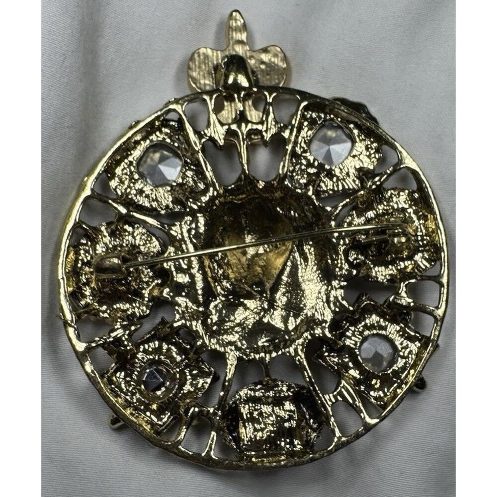 Lion Head Fleur De Lis Brooch Pin Gold Tone Multicolor Rhinestone Statement NEW - Picture 6 of 7